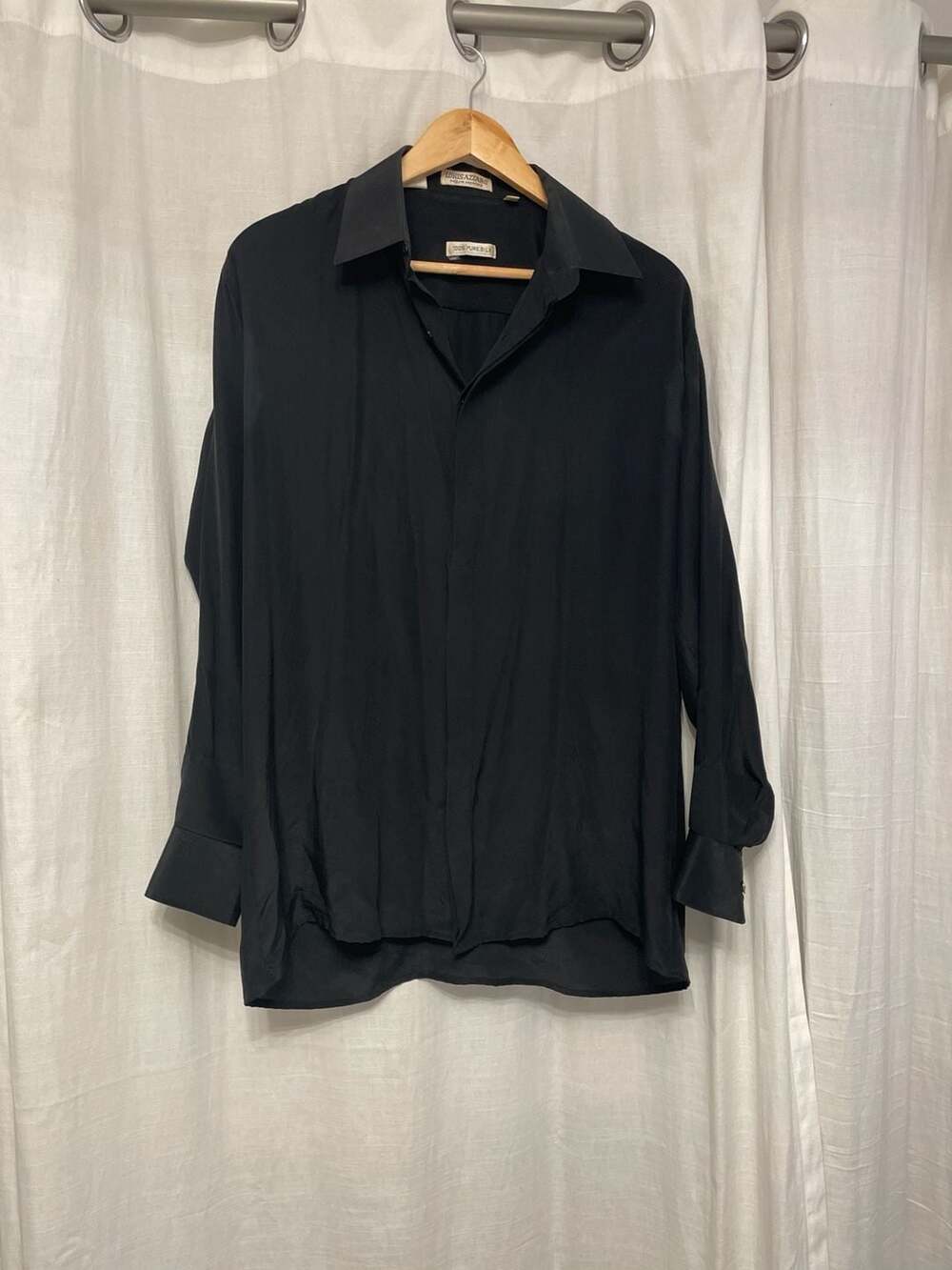 Loris Azzaro Pour Homme 100% Pure Silk Black Long Sleeve Shirt Size M